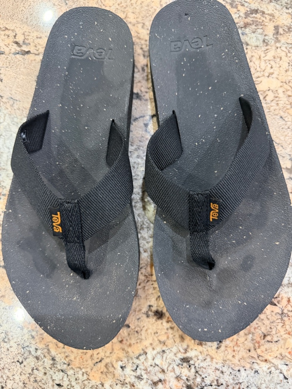 Teva Black Flip Flop Sandals with Small Orange Logo